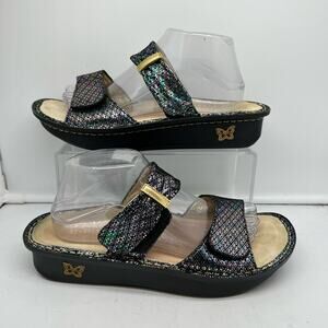 Alegria Sandals Women 41 Karmen Black Metallic Leather Slide US 10.5-11 Kar 283X